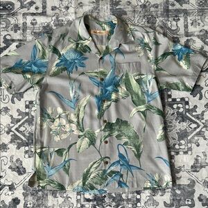 Tommy Bahama Tropical Floral Shirt in Gray, Blue and Green Men’s Size M Silk